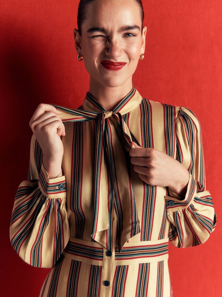 Boden Natural Bow Detail Shirt Dress - Image 2 of 6 Boden Natural Bow Detail Shirt Dress - Image 2 of 6