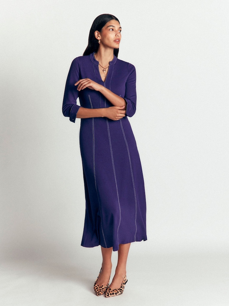 Boden Purple Alex Ponte Contrast Midi Dress - Image 1 of 4