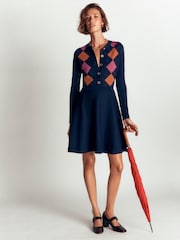 Bleumarin albastru - Boden Crew Neck Jacquard Dress - Imaginea 4 din 6
