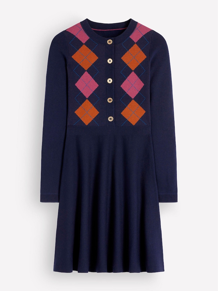 Bleumarin albastru - Boden Crew Neck Jacquard Dress - Imaginea 6 din 6
