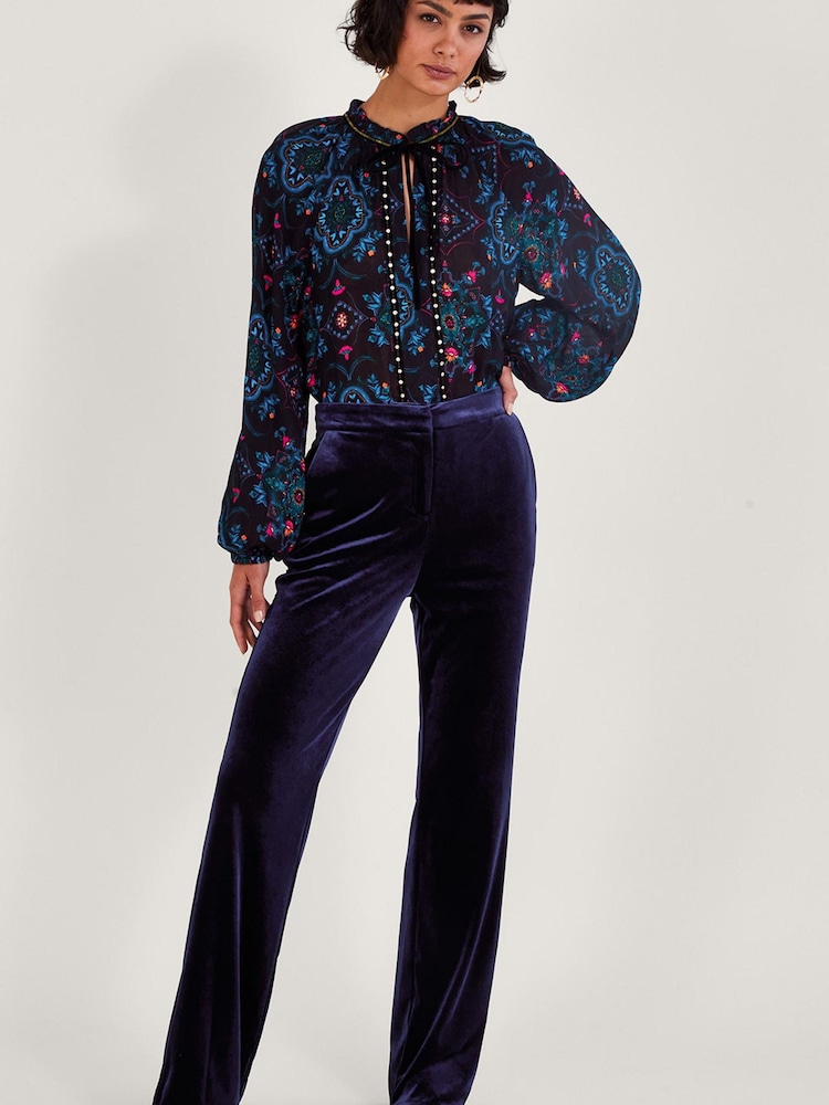 Monsoon Blue Blake Kick Flare Trousers - Image 1 of 4