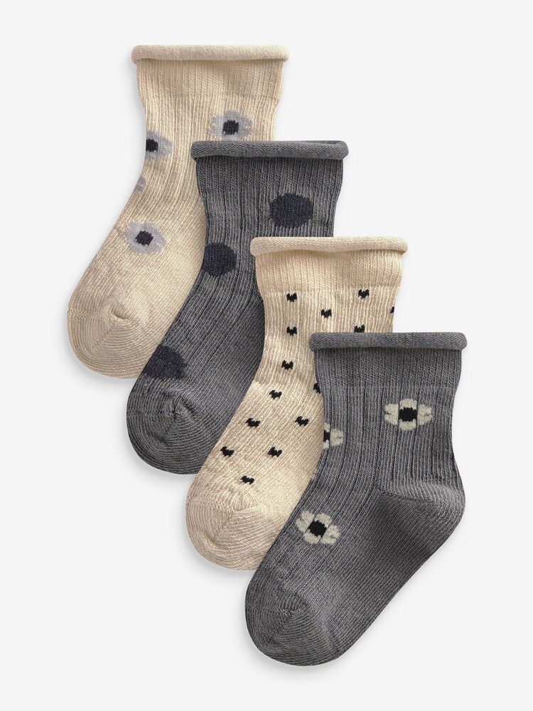 Grey White Flower Baby Socks 4 Packs (0mths-2yrs) - Image 1 of 5