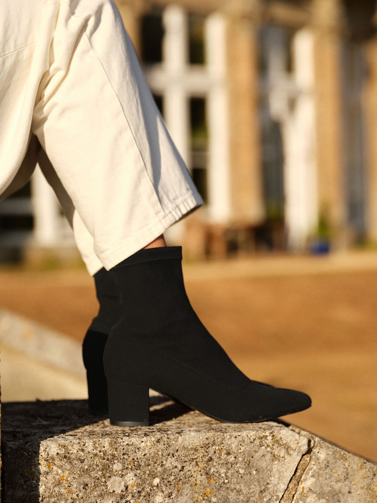 Russell & Bromley Black Suede Carrington Ankle Block Heel Sock Boots - Image 1 of 10
