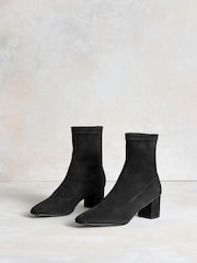 Russell & Bromley Black Suede Carrington Ankle Block Heel Sock Boots - Image 8 of 10