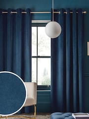Navy Blue Matte Velvet Lined Eyelet Curtains - Image 1 of 5