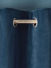 Navy Blue Matte Velvet Lined Eyelet Curtains - Image 4 of 5