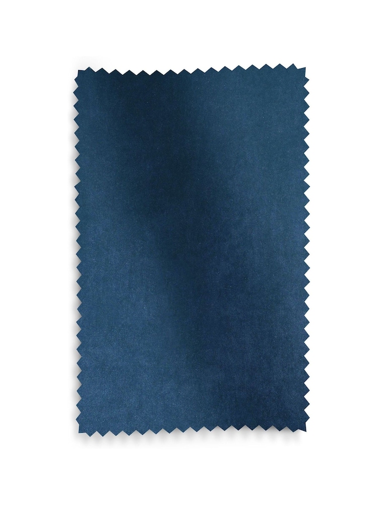 Navy Blue Matte Velvet Lined Eyelet Curtains - Image 5 of 5