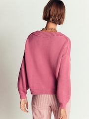 Boden Pink Lucy Cotton V-Neck Jumper - Image 2 of 7