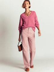 Boden Pink Lucy Cotton V-Neck Jumper - Image 3 of 7