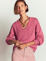 Boden Pink Lucy Cotton V-Neck Jumper - Image 4 of 7