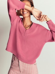 Boden Pink Lucy Cotton V-Neck Jumper - Image 5 of 7