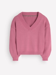 Boden Pink Lucy Cotton V-Neck Jumper - Image 6 of 7