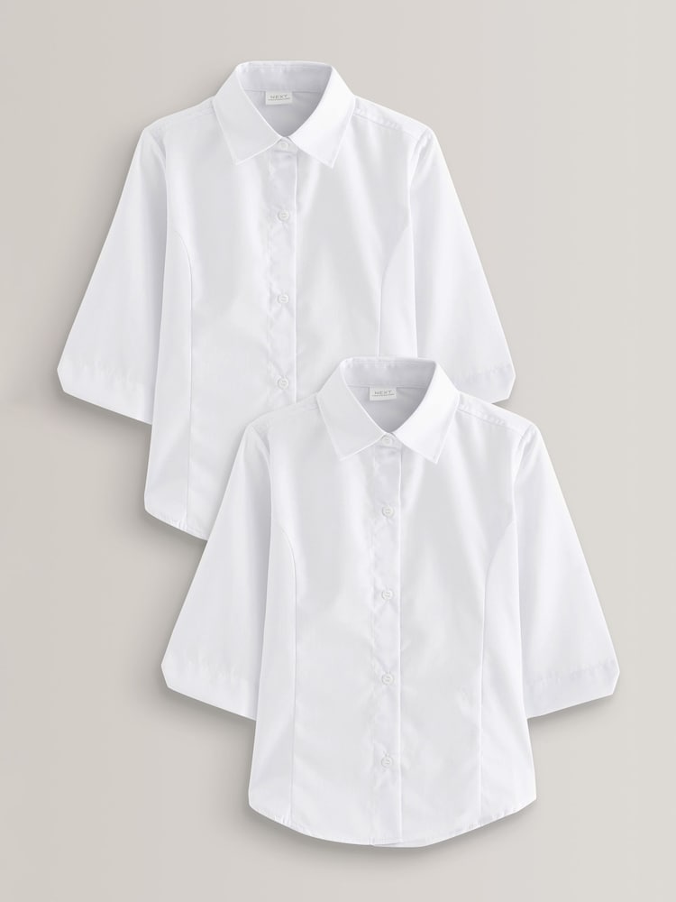 White Regular Fit 2 Pack Three Quarter Sleeve School Blouses (3-17yrs) - Image 1 of 7