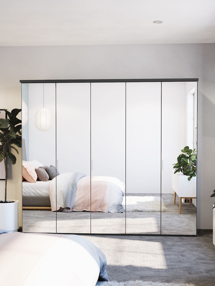 Wiemann Peyton Graphite Mirror Semi Fitted 5 Door Wardrobe - Image 1 of 6