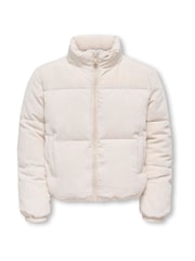 ONLY KIDS Cream Zip Through Puffer Jacket With Teddy Mix - Image 1 of 3