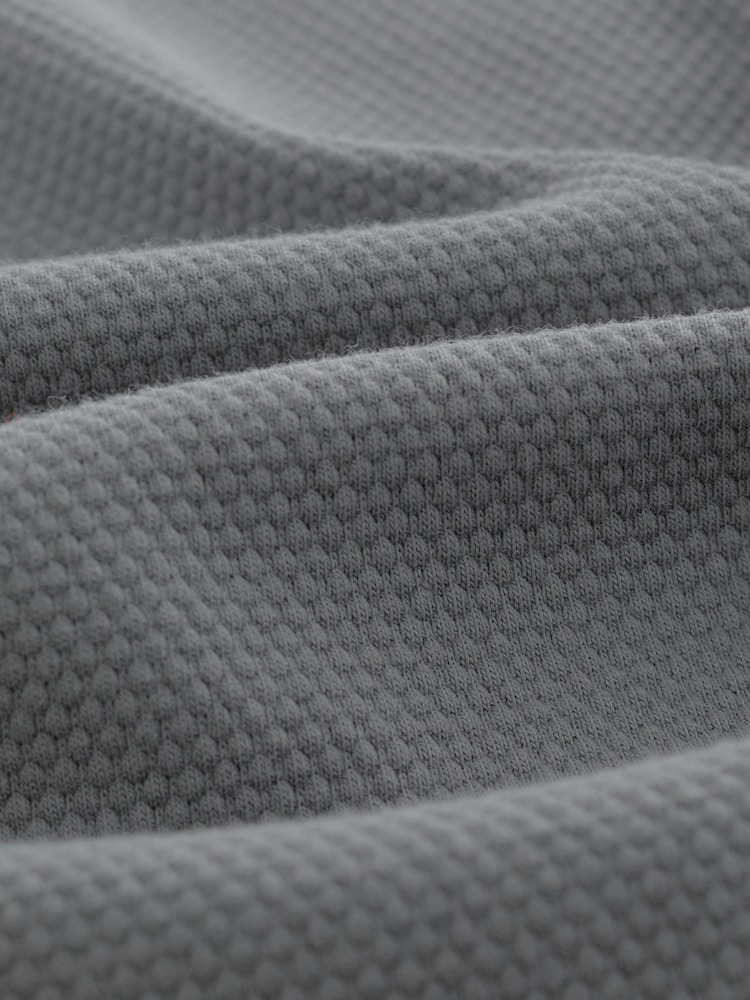 Slate Grey Tipped Short Sleeve Textured Quarter Zip Polo Shirts - Image 9 of 9