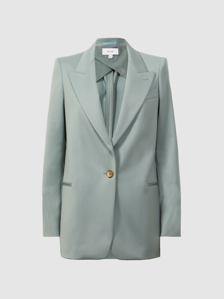 Reiss Green Celeste Wool Blend Single Breasted Blazer - Image 2 of 6
