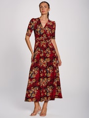 Jolie Moi Red Printed Jersey Maxi Dress - Image 4 of 6