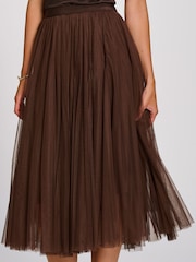 Jolie Moi Brown Tulle Godet Midi Skirt - Image 3 of 6