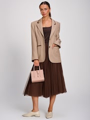 Jolie Moi Brown Tulle Godet Midi Skirt - Image 5 of 6
