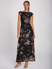 Jolie Moi Brown Multiway Neckline Mesh Maxi Dress - Image 1 of 6