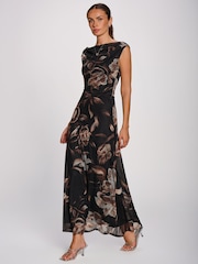 Jolie Moi Brown Multiway Neckline Mesh Maxi Dress - Image 5 of 6