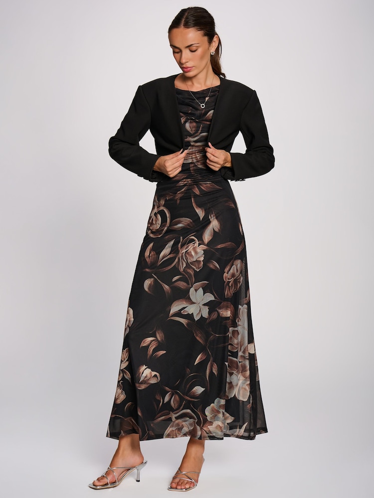 Jolie Moi Brown Multiway Neckline Mesh Maxi Dress - Image 6 of 6