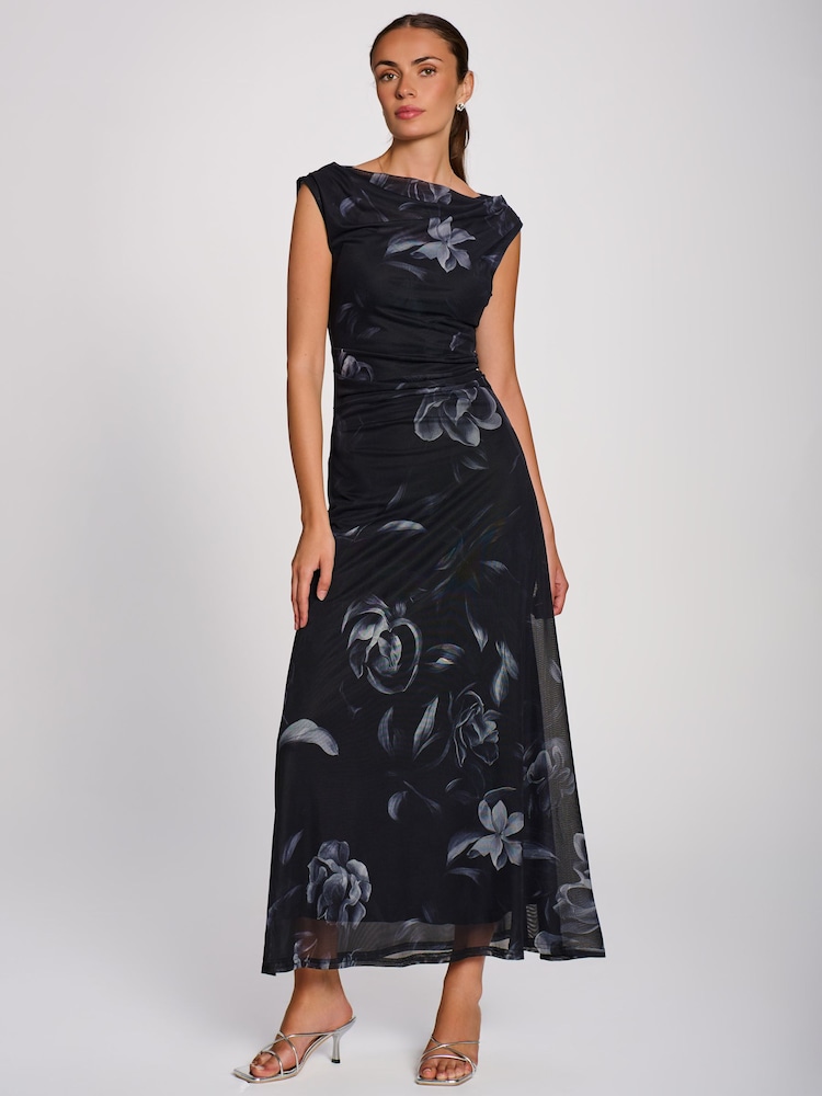 Jolie Moi Black Multiway Neckline Mesh Maxi Dress - Image 1 of 6