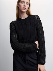 Mango Openwork Boat Neck Sweater - Image 1 of 6