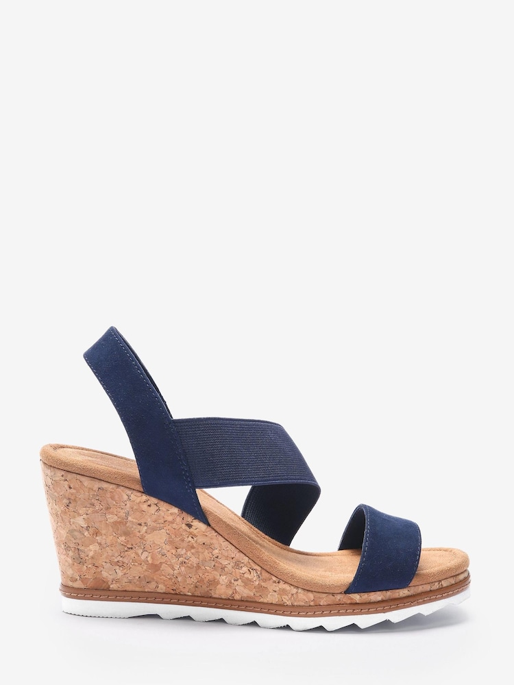 Marineblau - Forever Comfort® Schuhe mit Keilabsatz und elastischen Riemen - Bild 1 von 4