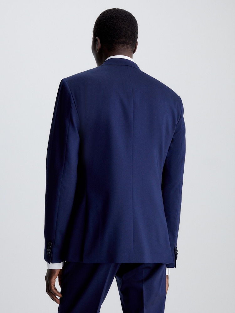 Calvin Klein Blue Stretch Wool Slim Blazer - Image 2 of 6 Calvin Klein Blue Stretch Wool Slim Blazer - Image 2 of 6