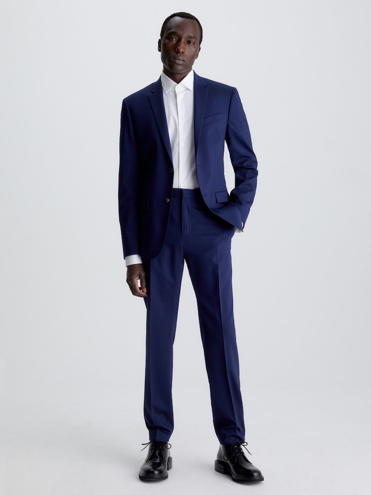 Calvin Klein Blue Stretch Wool Slim Blazer - Image 3 of 6