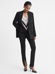 Reiss Black/Silver Tabby Contrast Trim Metallic V-Neck Jumper - Image 3 of 5