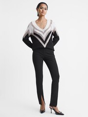 Reiss Black/Silver Tabby Contrast Trim Metallic V-Neck Jumper - Image 4 of 5