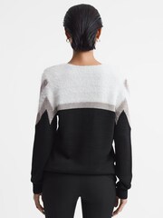 Reiss Black/Silver Tabby Contrast Trim Metallic V-Neck Jumper - Image 5 of 5
