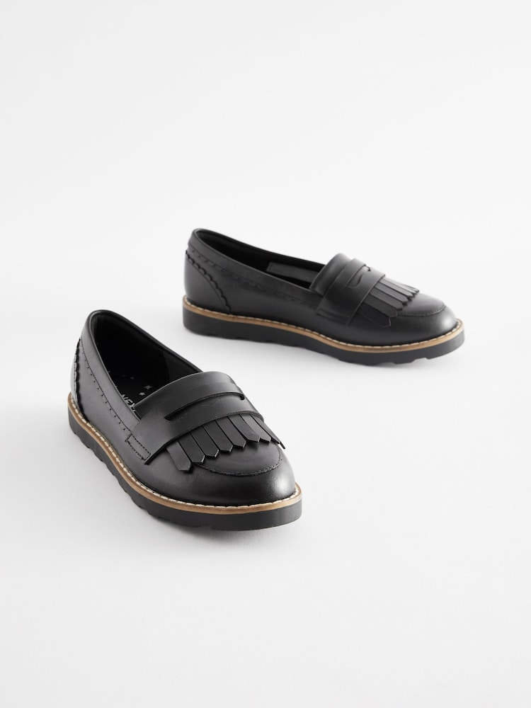 Black Leather Tassel Loafer School Shoes - Image 1 of 6
