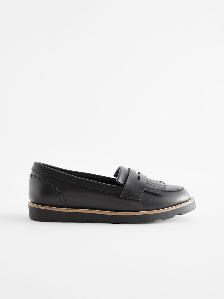 Black Leather Tassel Loafer School Shoes - Image 2 of 6
