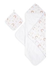 aden + anais Cream 100% Cotton Muslin Backed Hooded Towel Set - Image 3 of 4