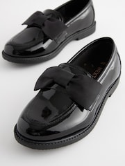 Black Patent Wide Fit (G) Leather Bow Loafer School Shoes - Image 3 of 6