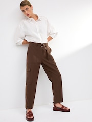 Brown Smart Utility Cargo Belted Taper Trousers - Image 1 of 6