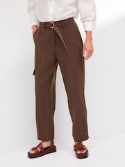 Brown Smart Utility Cargo Belted Taper Trousers - Image 2 of 6