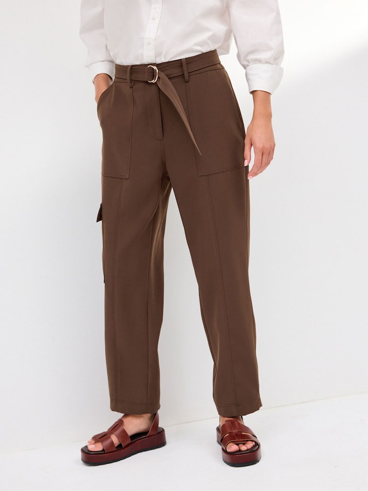 Brown Smart Utility Cargo Belted Taper Trousers - Image 2 of 6