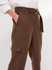 Brown Smart Utility Cargo Belted Taper Trousers - Image 4 of 6