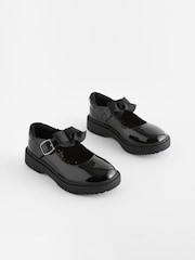 Black Patent Wide Fit (G) Bow Chunky Mary Jane School Shoes - Image 1 of 10