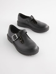 Matt Black Leather T-Bar Chunky School Shoes - Image 1 of 7
