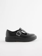 Matt Black Leather T-Bar Chunky School Shoes - Image 2 of 7
