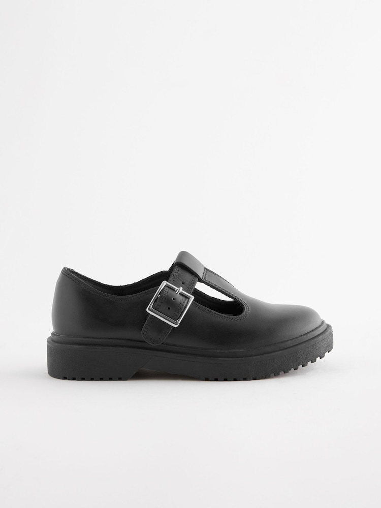 Matt Black Leather T-Bar Chunky School Shoes - Image 2 of 7