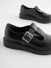 Matt Black Leather T-Bar Chunky School Shoes - Image 3 of 7