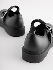 Matt Black Leather T-Bar Chunky School Shoes - Image 5 of 7