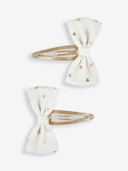 JoJo Maman Bébé Gold 2-Pack Foil Print Bow Clips - Image 1 of 2
